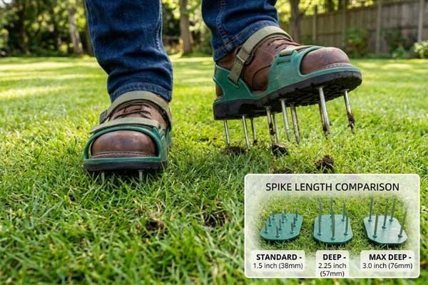 Close-up of reinforced plastic lawn aerator base plate showing internal ribbing structure lawn-aerator-shoes-plastic-base-reinforced-ribbing-structure