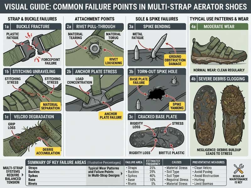 Typical Wear Patterns and Failure Points in Multi-Strap Designs common failure points multi-strap aerator shoes