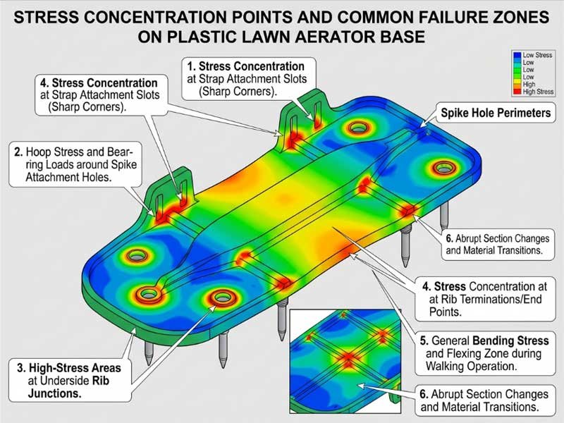 common failure zones plastic aerator base stress concentration points on aerator shoe base structure