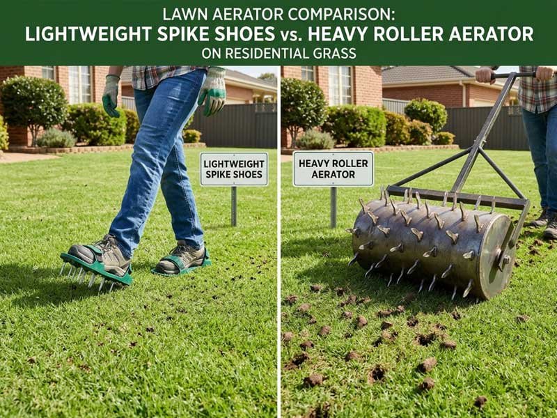 lawn aerator shoe spike depth in residential soil spike shoe penetration depth diagram showing 5-8cm soil perforation