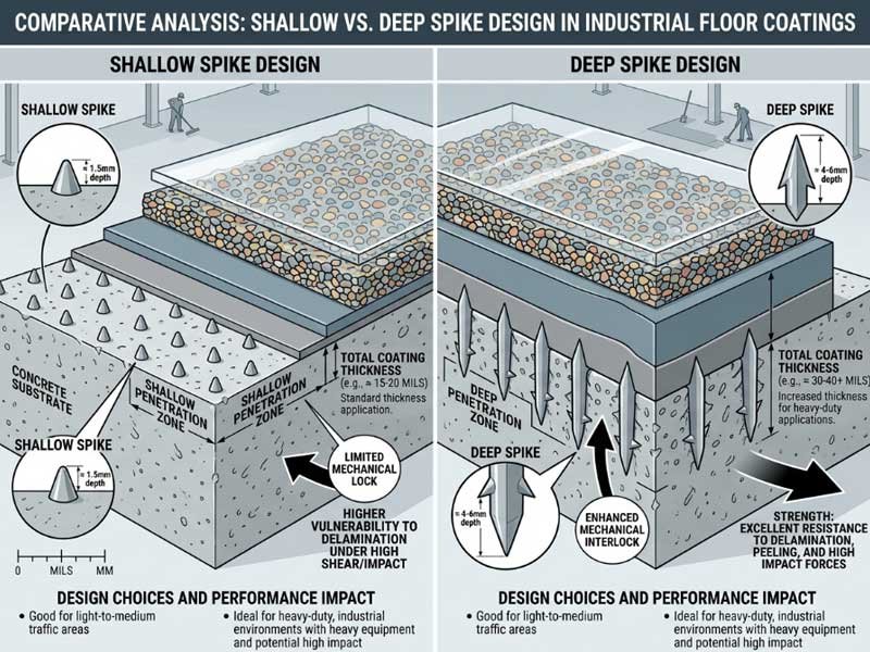 shallow vs deep spike design industrial flooring spike geometry comparison floor coatings